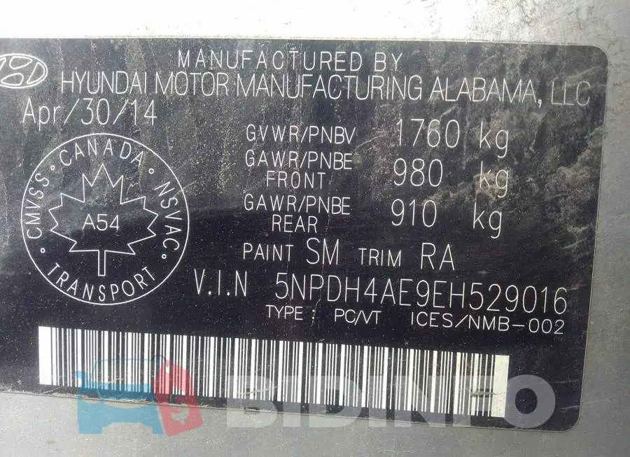 5NPDH4AE9EH529016 Photo# 9
