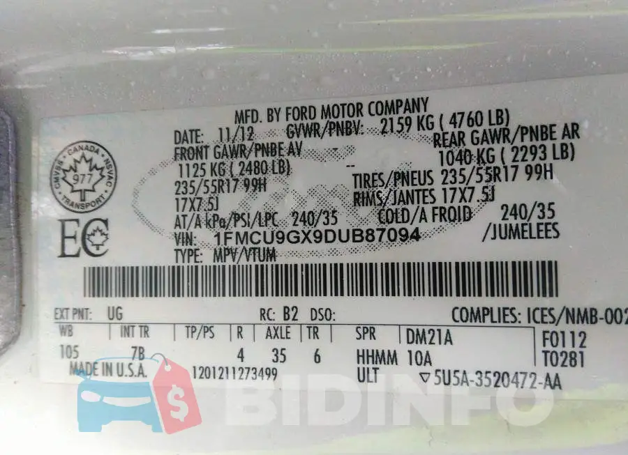1FMCU9GX9DUB87094 Photo# 9