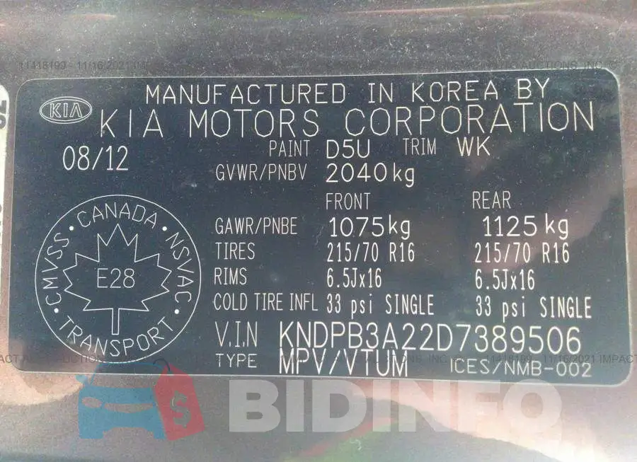 KNDPB3A22D7389506 Photo# 9