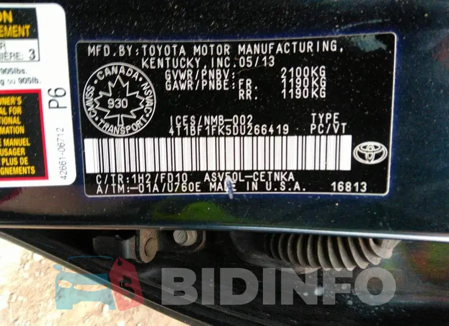 4T1BF1FK5DU266419 Photo# 9