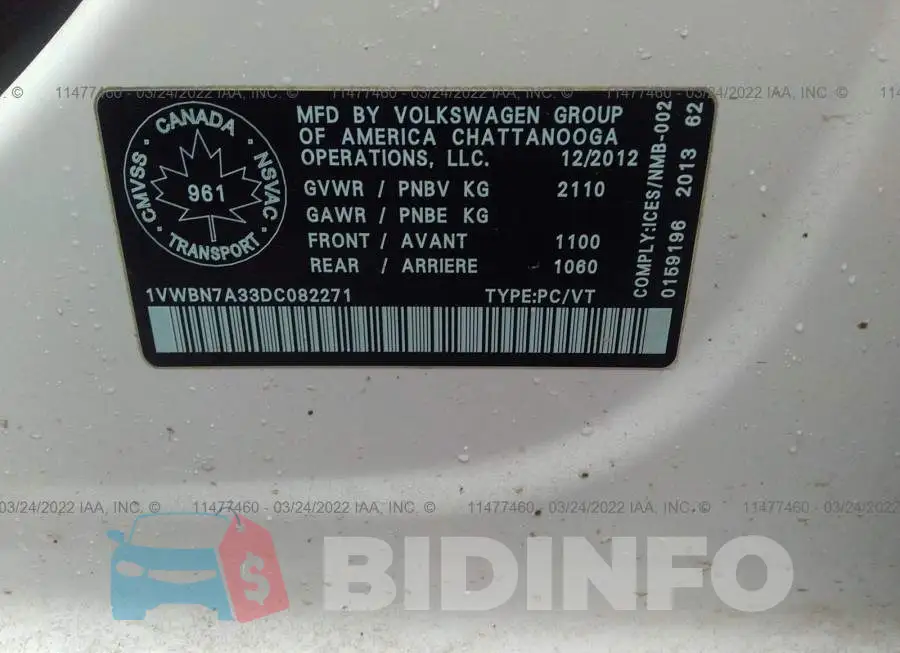 1VWBN7A33DC082271 Photo# 9