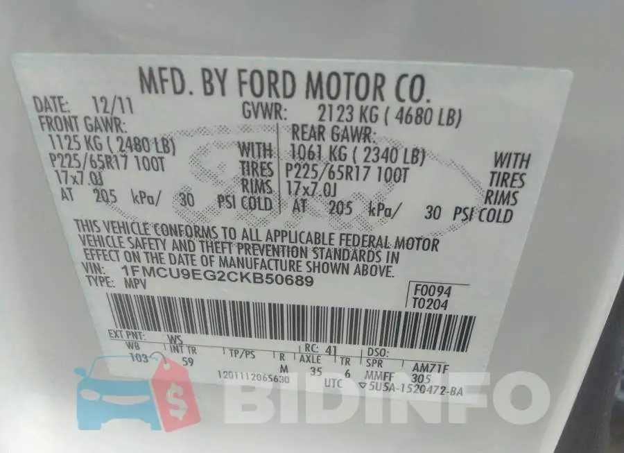 1FMCU9EG2CKB50689 Photo# 9