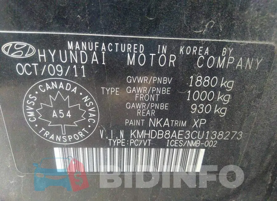 KMHDB8AE3CU138273 Photo# 9
