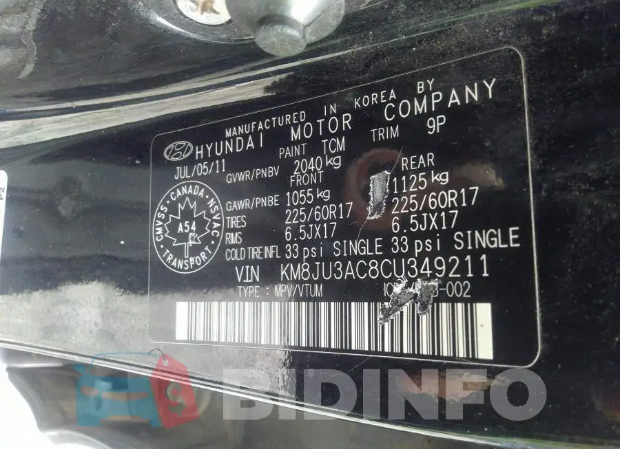 KM8JU3AC8CU349211 Photo# 9