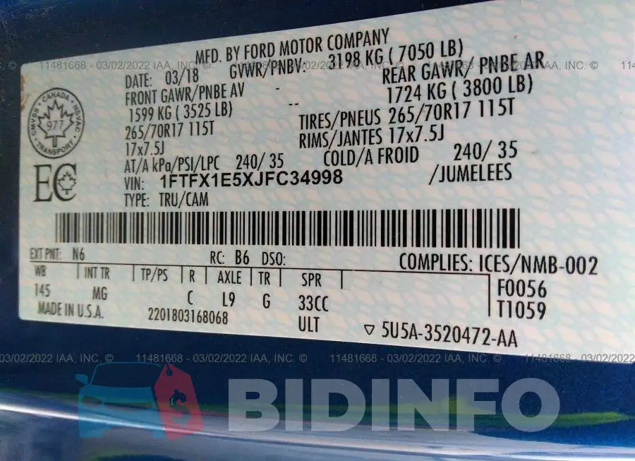 1FTFX1E5XJFC34998 Photo# 9