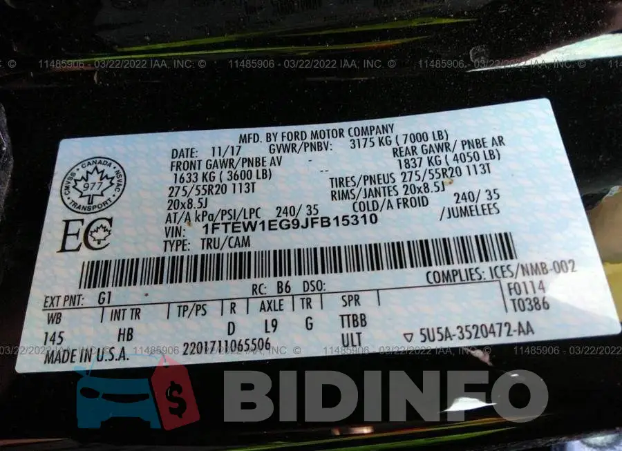 1FTEW1EG9JFB15310 Photo# 9
