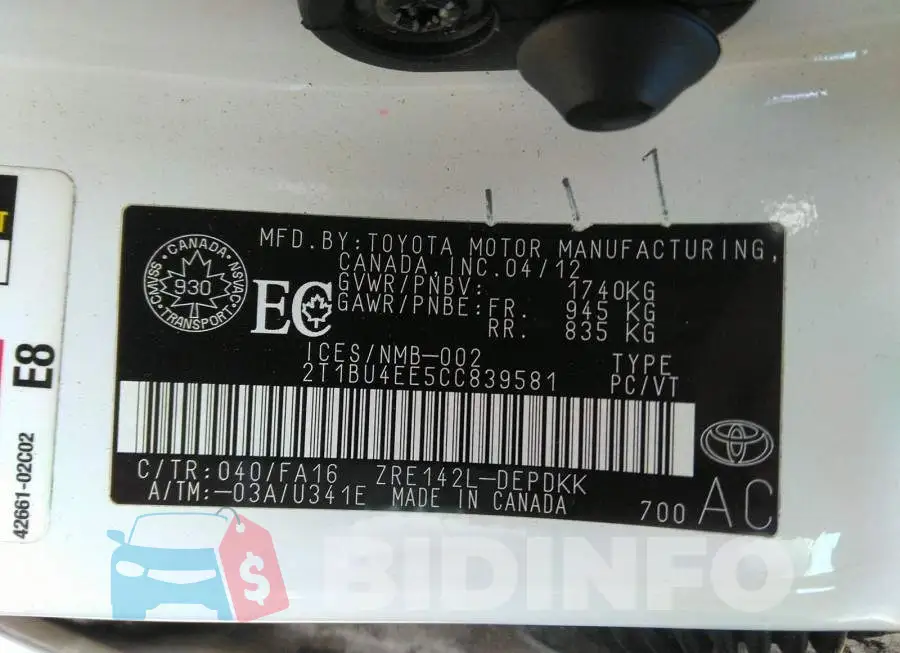 2T1BU4EE5CC839581 Photo# 9