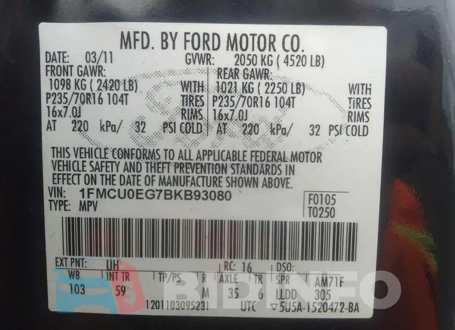 1FMCU0EG7BKB93080 Photo# 9