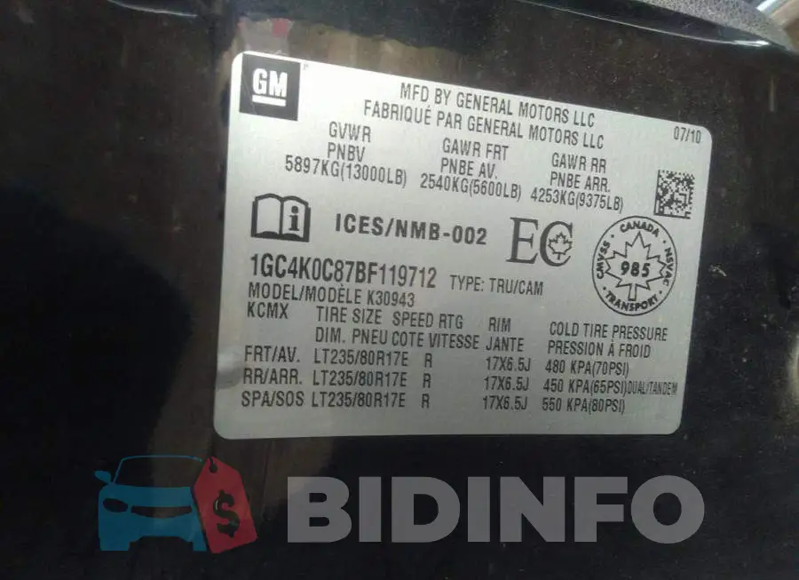 1GC4K0C87BF119712 Photo# 9