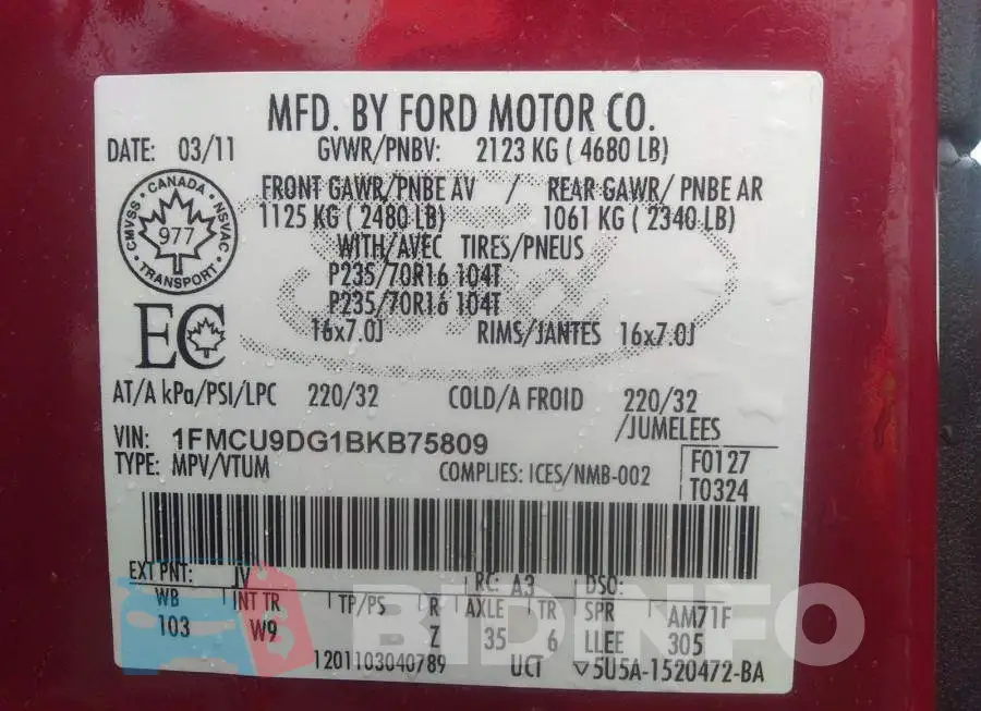 1FMCU9DG1BKB75809 Photo# 9
