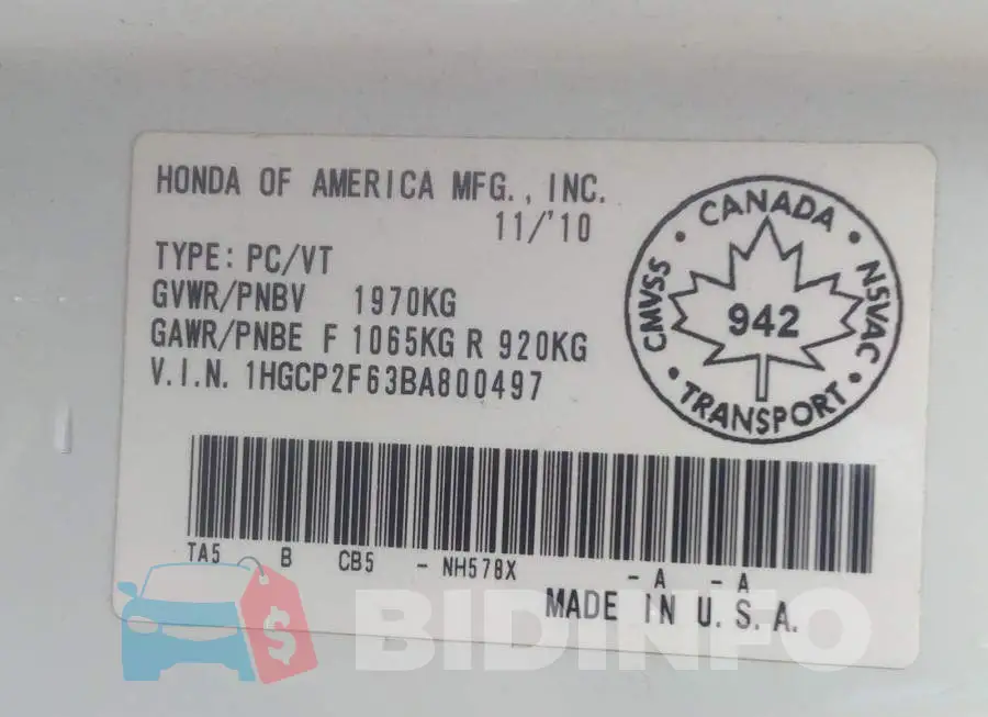 1HGCP2F63BA800497 Photo# 9