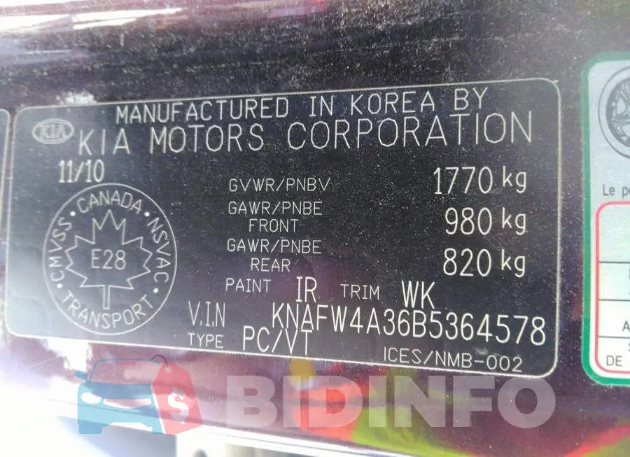 KNAFW4A36B5364578 Photo# 9