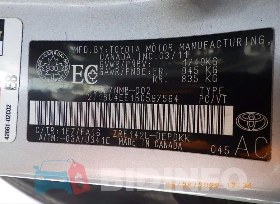 2T1BU4EE1BC597564 Photo# 8