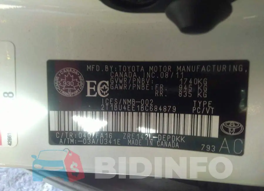 2T1BU4EE1BC684879 Photo# 9