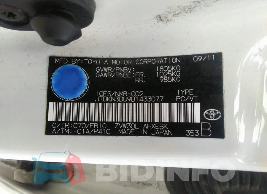 JTDKN3DU9B1433077 Photo# 9