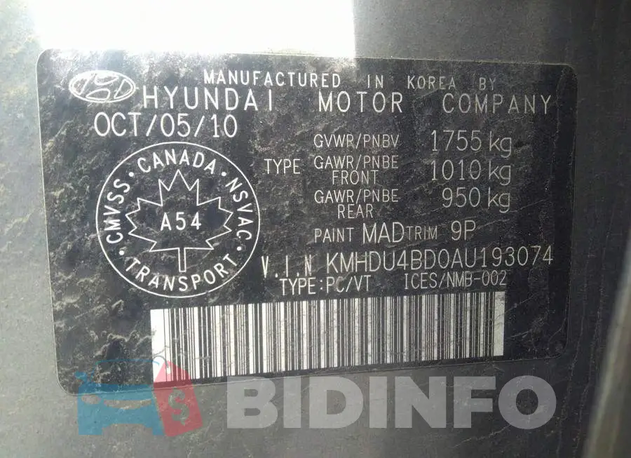 KMHDU4BD0AU193074 Photo# 9