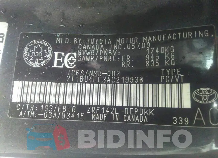 2T1BU4EE3AC219938 Photo# 9