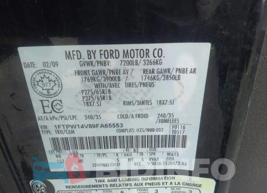 1FTPW14V89FA65553 Photo# 9