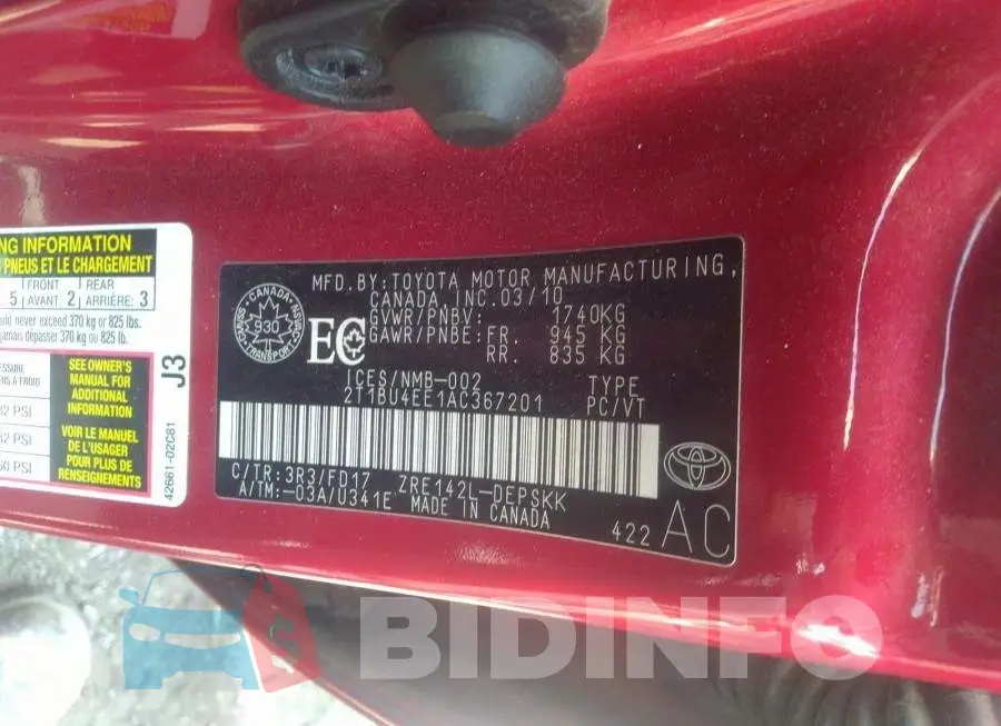 2T1BU4EE1AC367201 Photo# 9