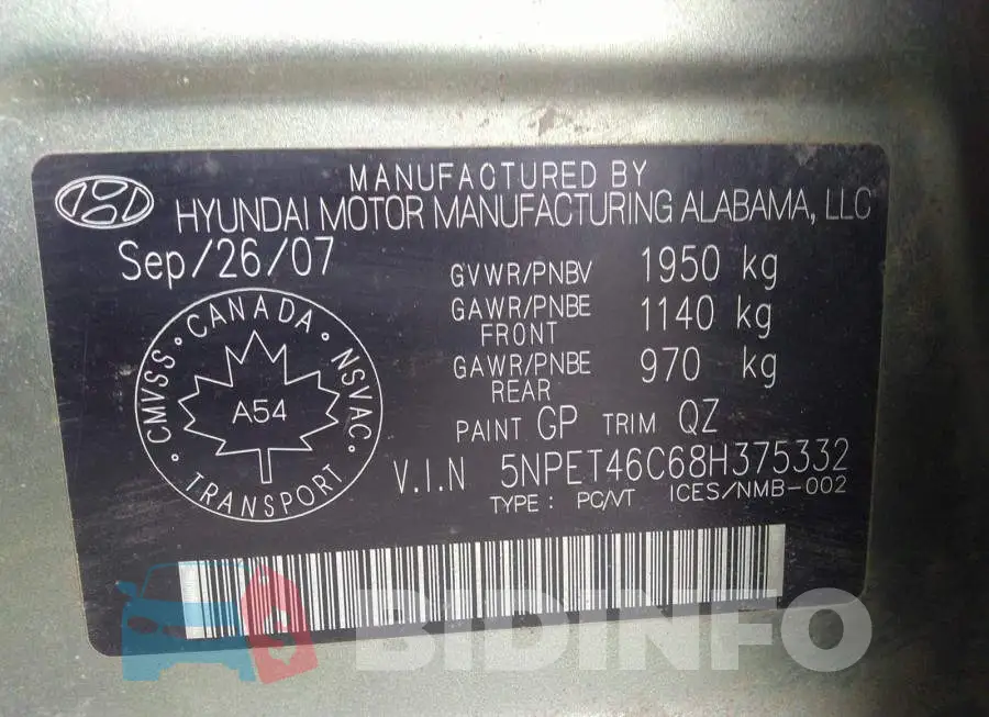 5NPET46C68H375332 Photo# 9