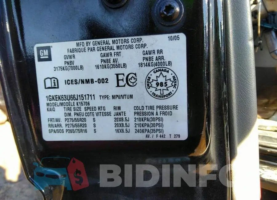 1GKEK63U66J151711 Photo# 9