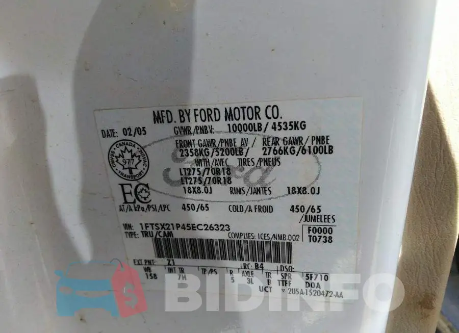 1FTSX21P45EC26323 Photo# 9