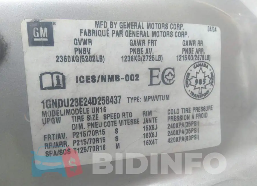 1GNDU23E24D258437 Photo# 9
