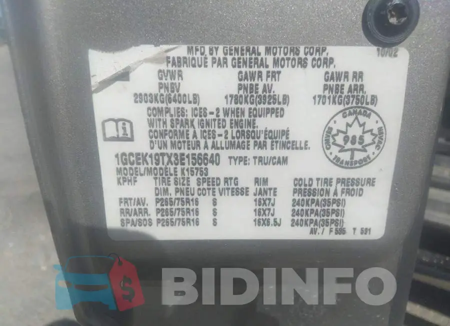 1GCEK19TX3E156640 Photo# 9