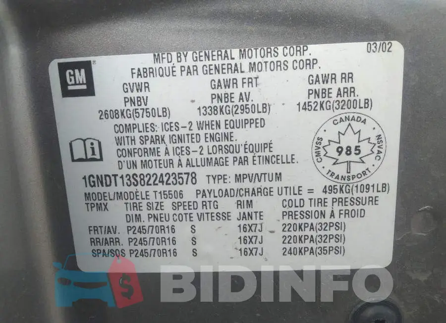 1GNDT13S822423578 Photo# 9
