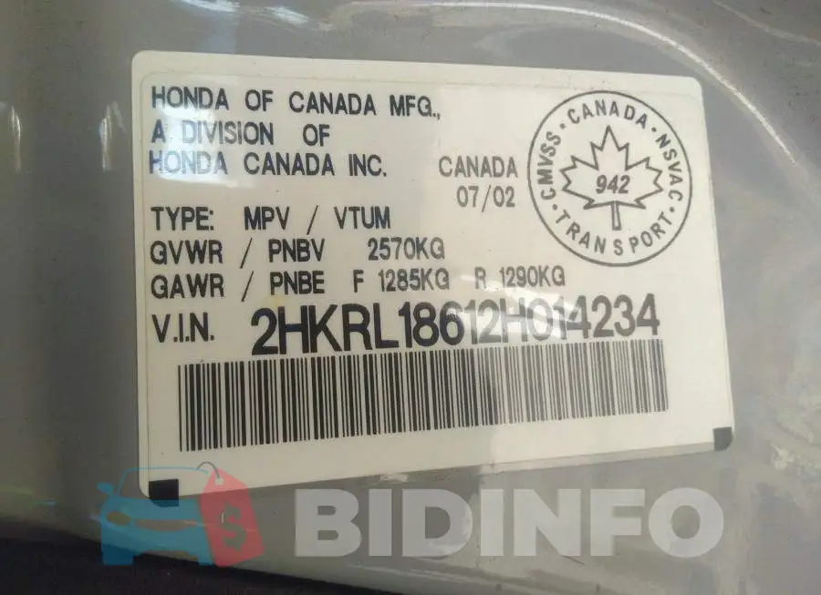 2HKRL18612H014234 Photo# 9