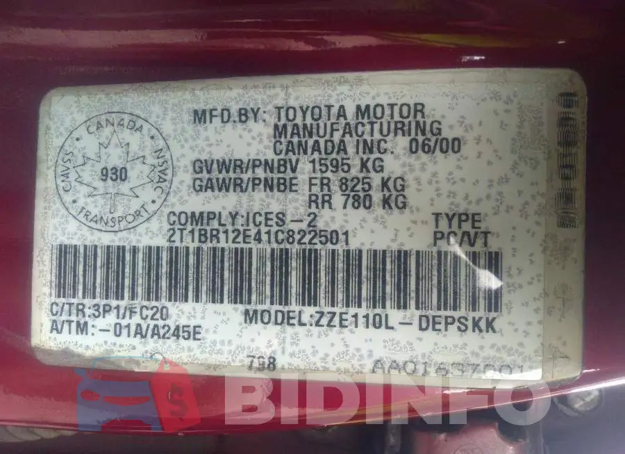 2T1BR12E41C822501 Photo# 9