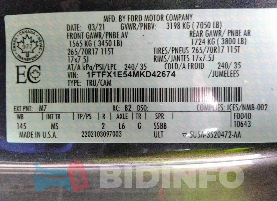 1FTFX1E54MKD42674 Photo# 9