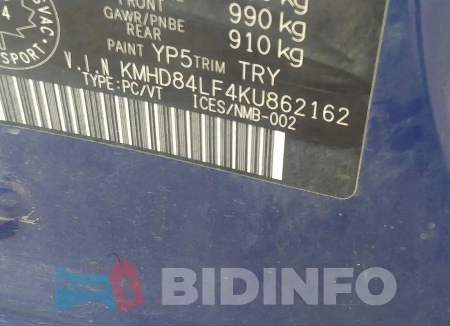 KMHD84LF4KU862162 Photo# 9