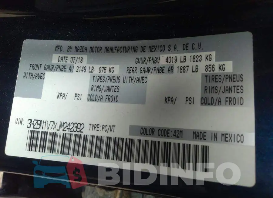 3MZBN1V7XJM242392 Photo# 9