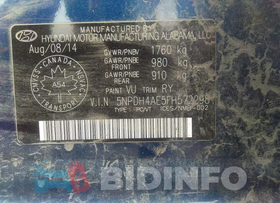 5NPDH4AE5FH572298 Photo# 9