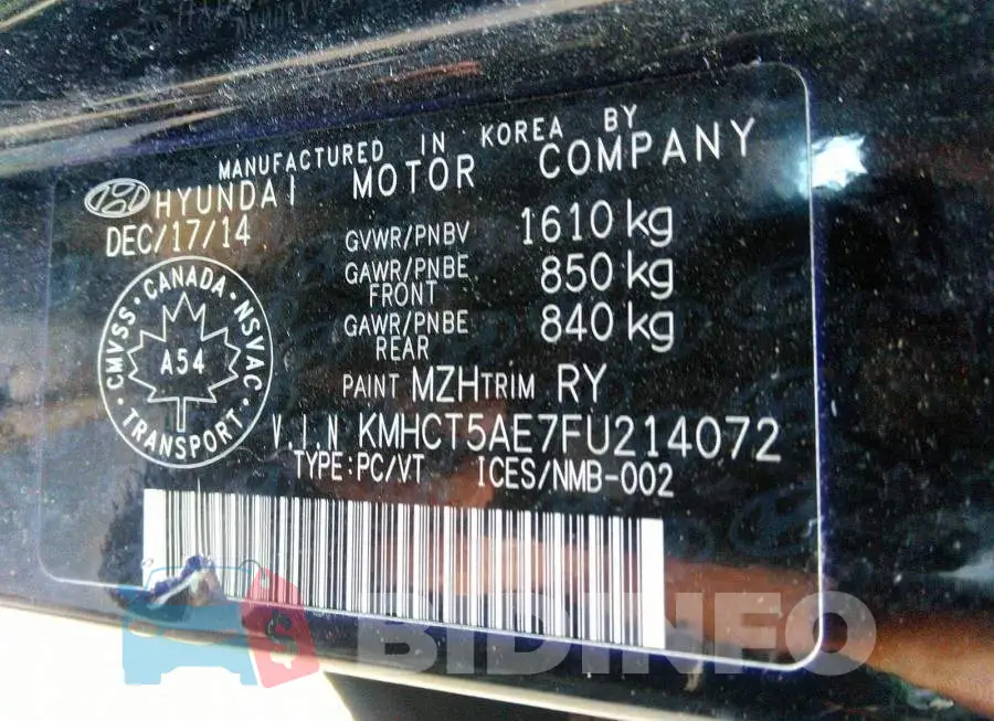 KMHCT5AE7FU214072 Photo# 9