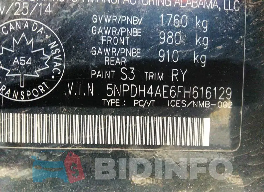 5NPDH4AE6FH616129 Photo# 9