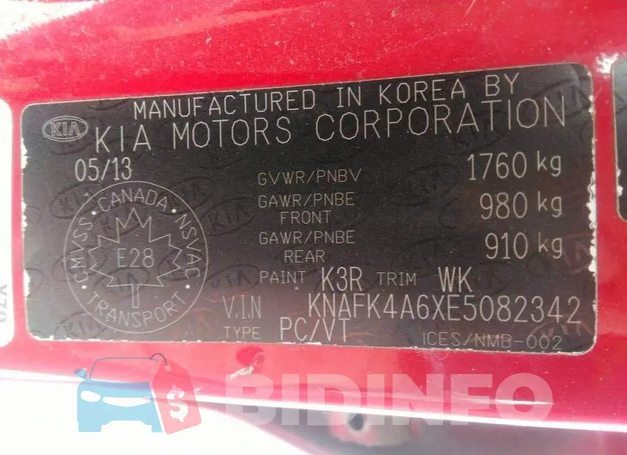 KNAFK4A6XE5082342 Photo# 10