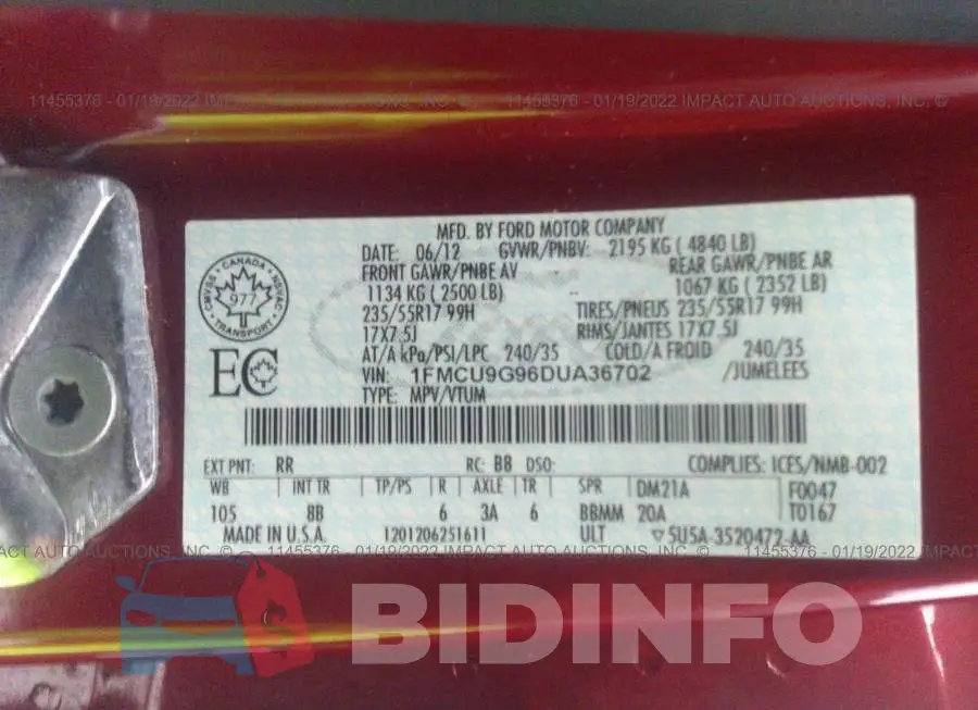 1FMCU9G96DUA36702 Photo# 9