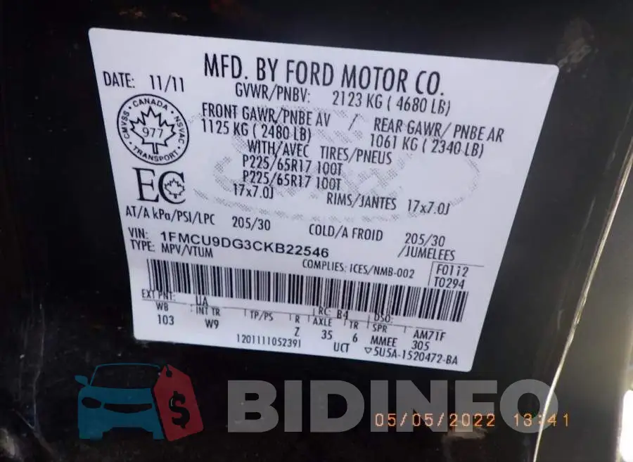 1FMCU9DG3CKB22546 Photo# 7