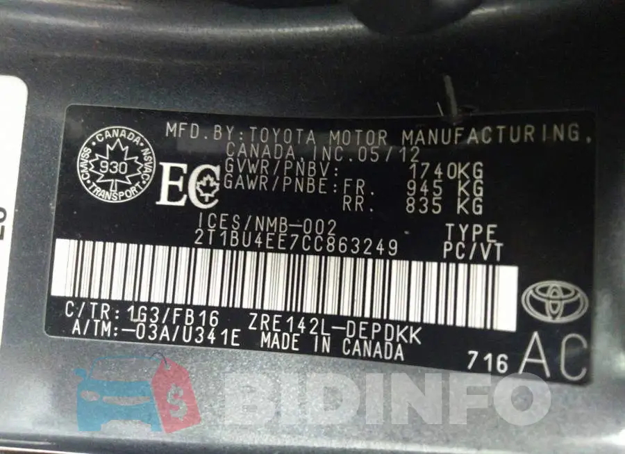 2T1BU4EE7CC863249 Photo# 9