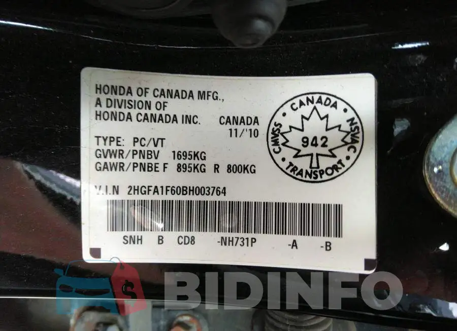 2HGFA1F60BH003764 Photo# 9