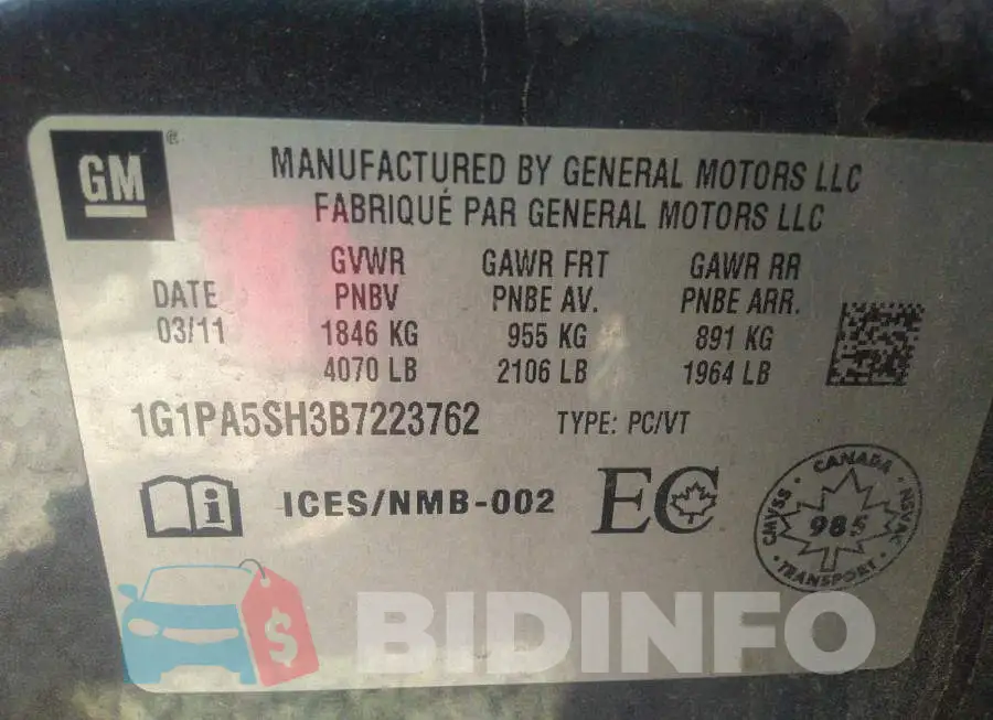 1G1PA5SH3B7223762 Photo# 9