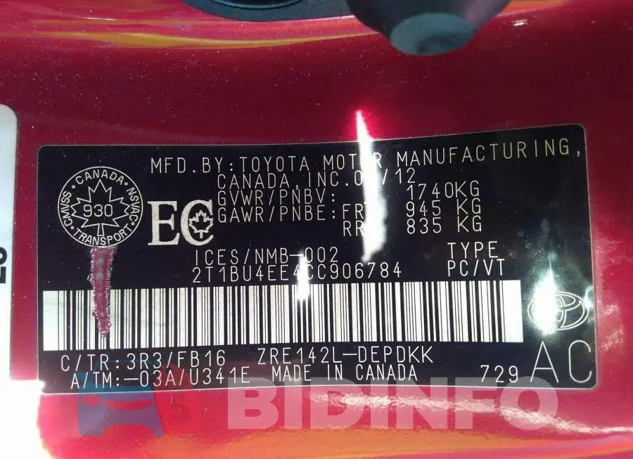 2T1BU4EE4CC906784 Photo# 9