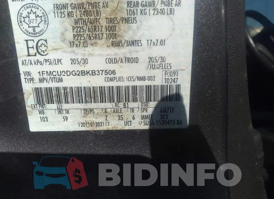 1FMCU9DG2BKB37506 Photo# 9