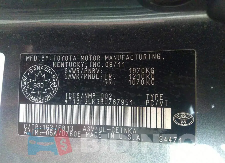 4T1BF3EK3BU767951 Photo# 9