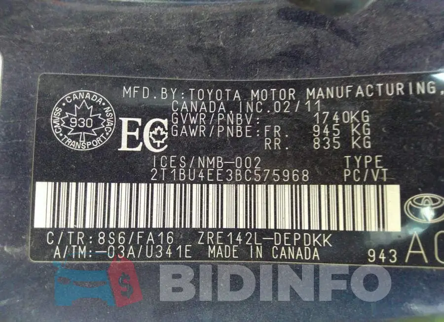 2T1BU4EE3BC575968 Photo# 9