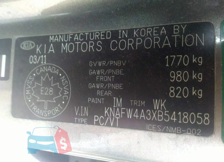 KNAFW4A3XB5418058 Photo# 9