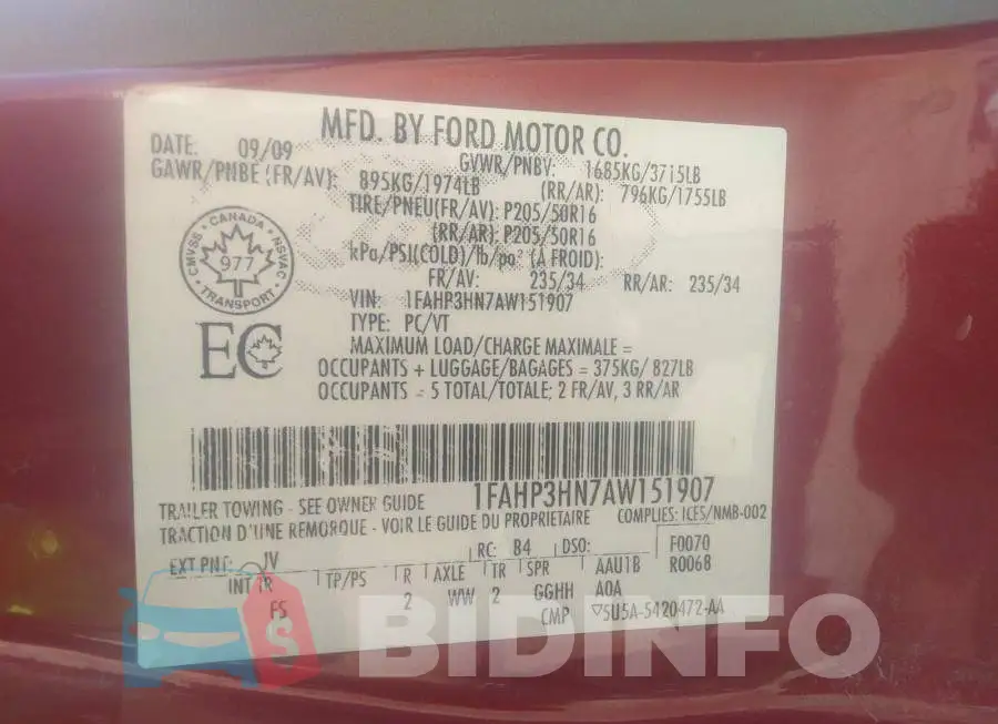 1FAHP3HN7AW151907 Photo# 9