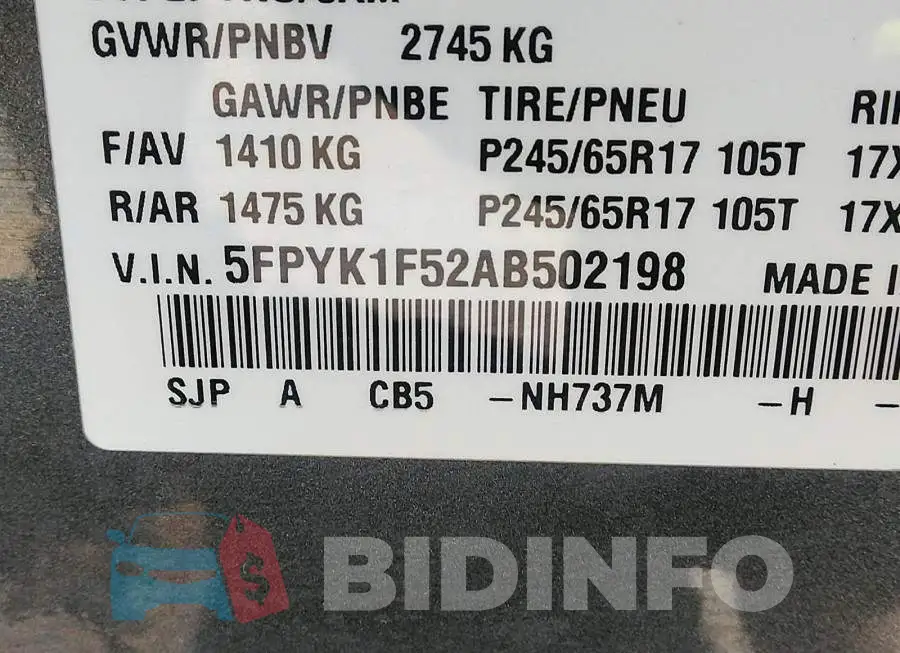 5FPYK1F52AB502198 Photo# 9